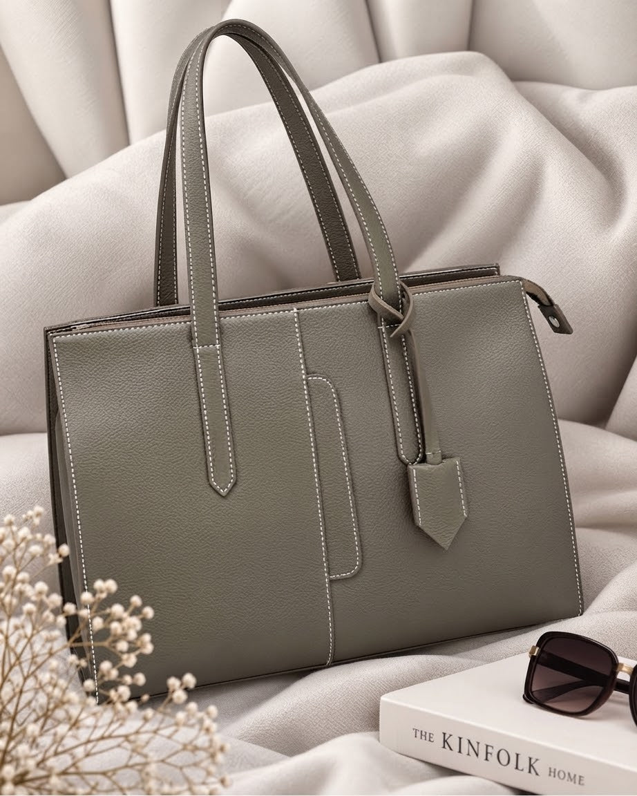 Elegant structured tote bag in premium grey