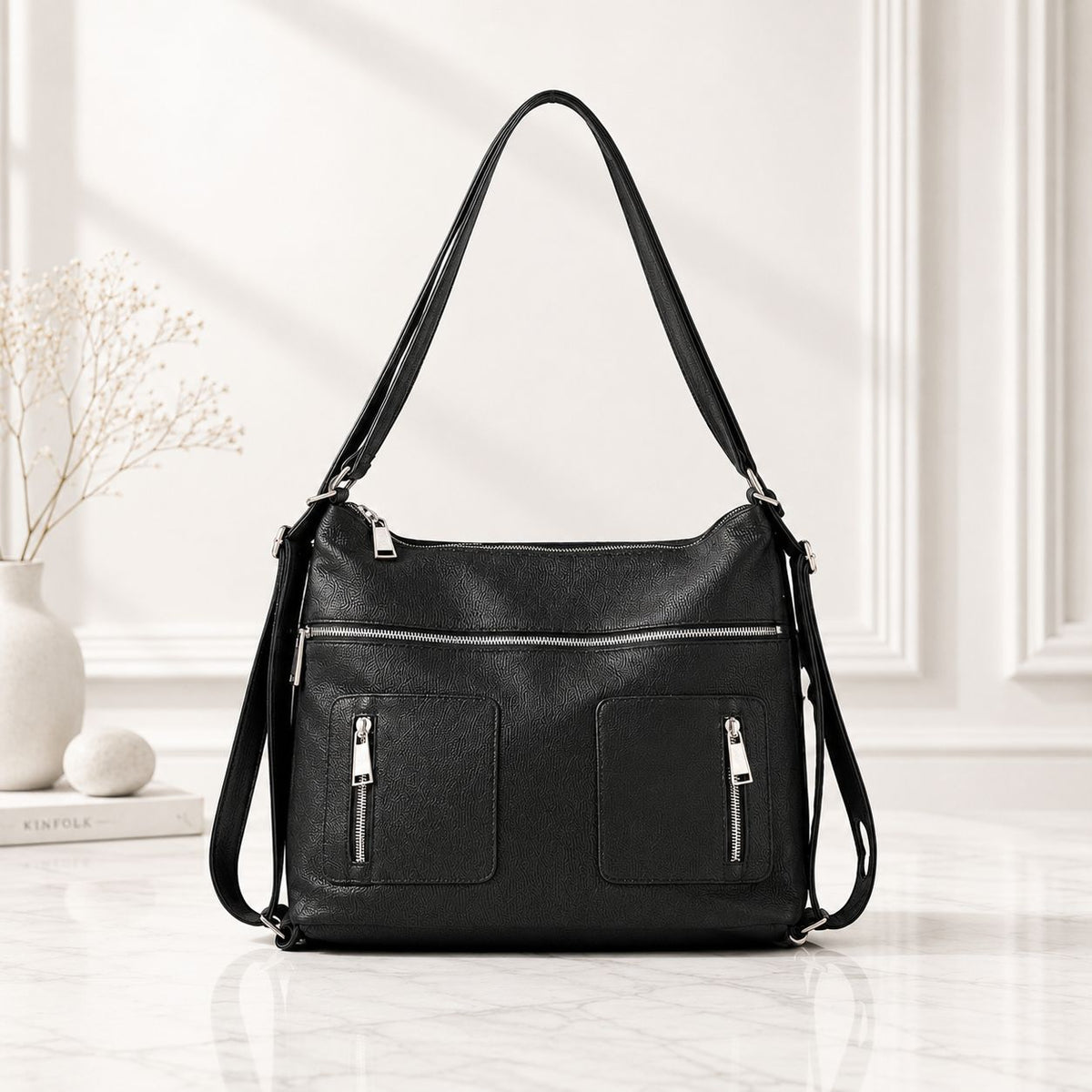 Premium Convertible Tote Bag & Backpack – Black & Pink