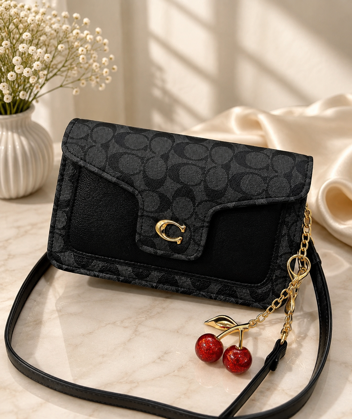 Coach Shoulder Bag with Cherry Keychain.