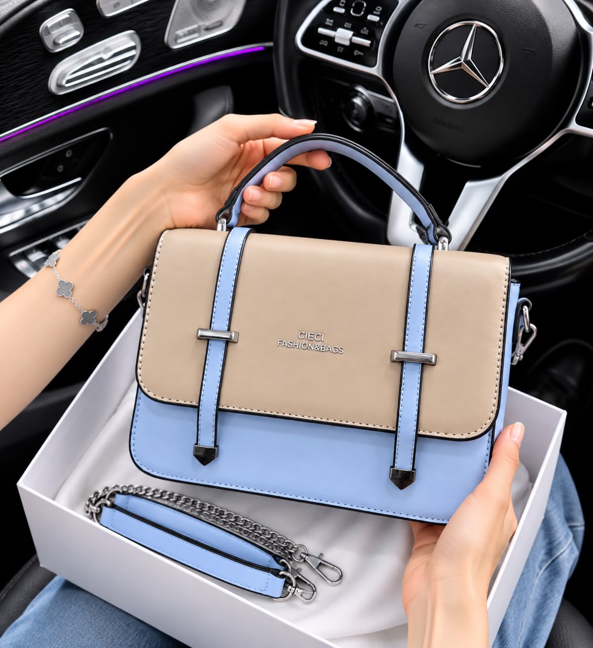 Premium Imported Shoulder & Crossbody Bag for Girls – Unique Handle | Medium Size
