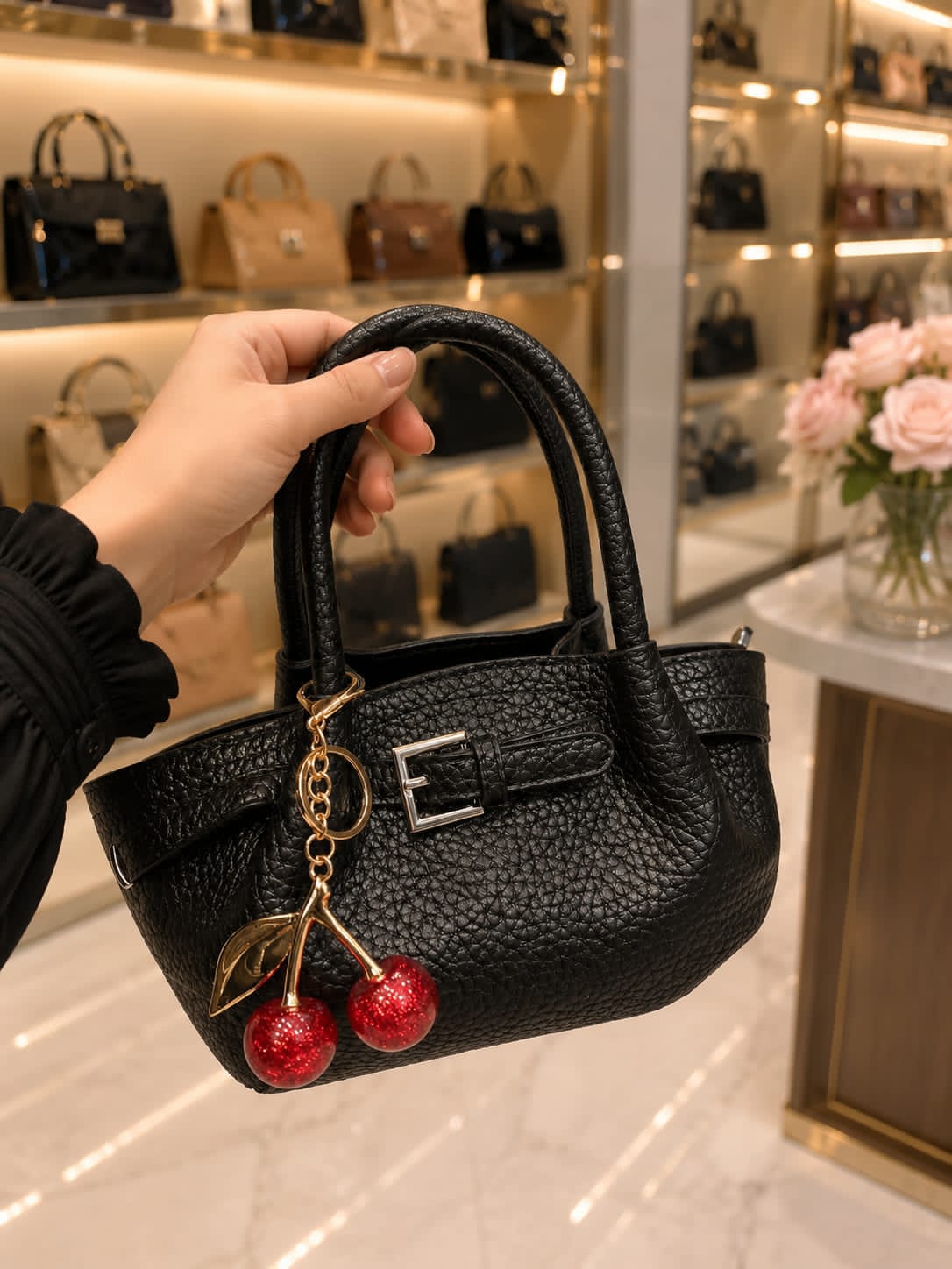 Stylish Branded Bag with Cherry Charm