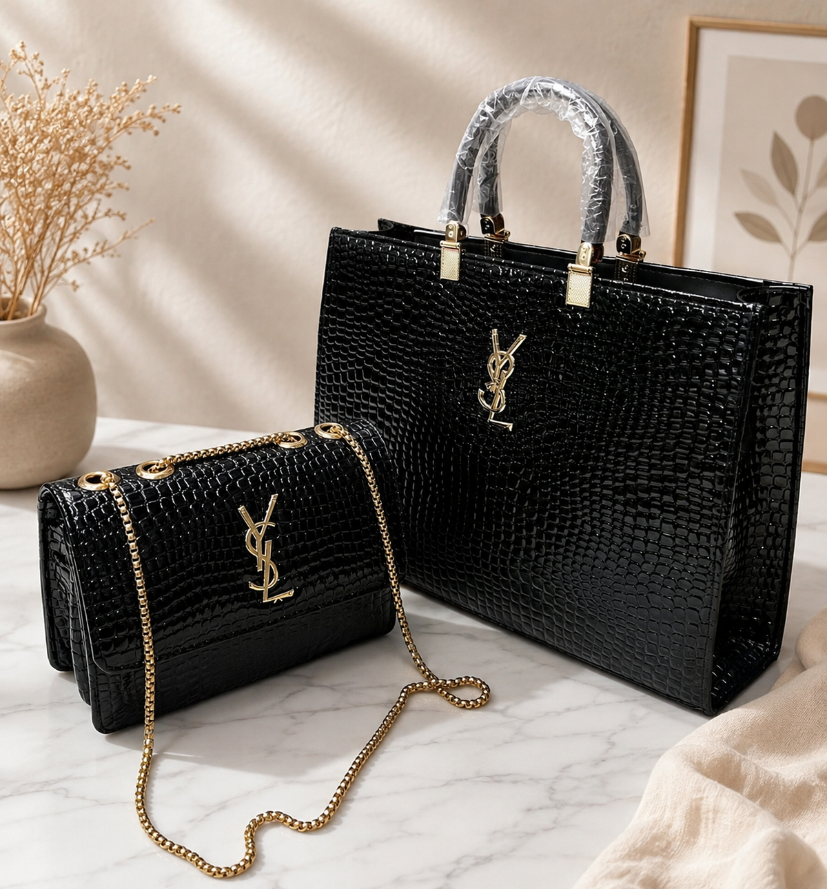 YSL-Inspired Women’s Handbag & Crossbody Bag Combo | Premium Quality