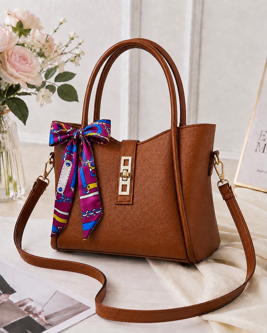 High Quality Synthetic Leather Mini Tote Bag for Women – Premium Look with Front Lock
