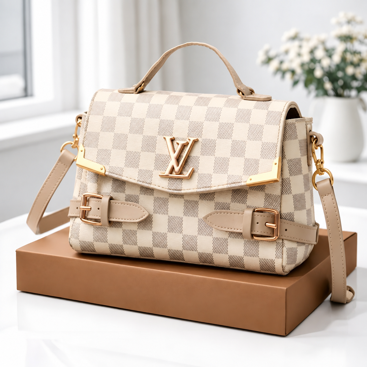 LV Cross Body Bag for Girls – Soft Leather Medium Shoulder Bag with Dust Bag