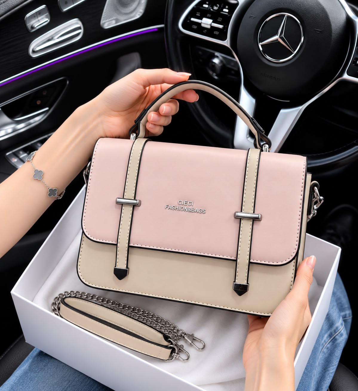 Premium Imported Shoulder & Crossbody Bag for Girls – Unique Handle | Medium Size