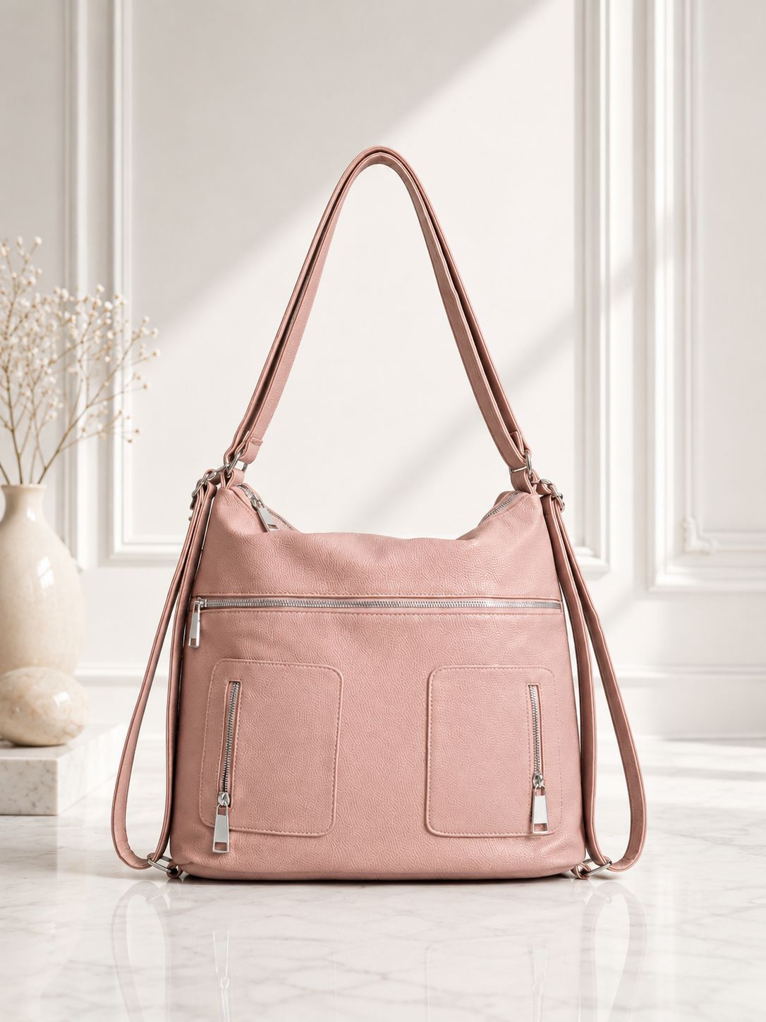 Premium Convertible Tote Bag & Backpack – Black & Pink