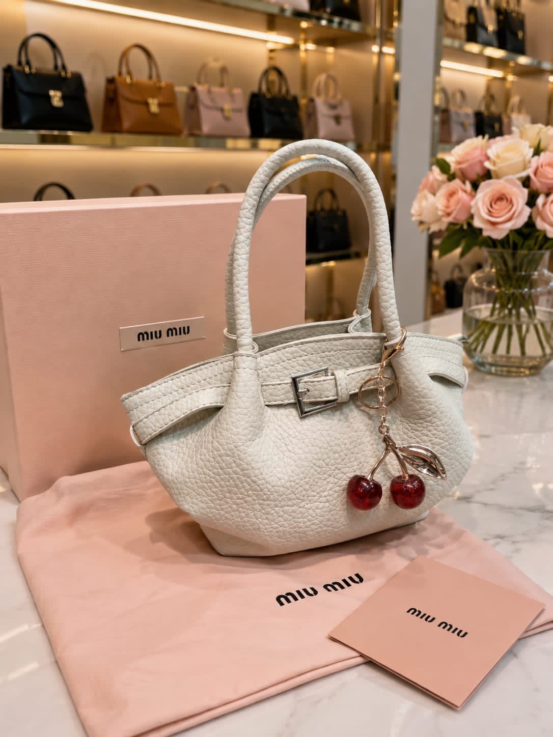 Stylish Branded Bag with Cherry Charm